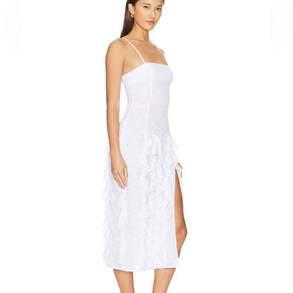 NBD Anila Midi Dress White Ruffle lace slip Revolve NWT Sz M - Picture 2 of 11